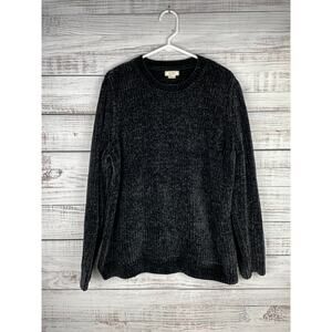 Fat Face Black Chenille Crewneck Cable Knit Sweater Jumper US 14 Soft Minimalist